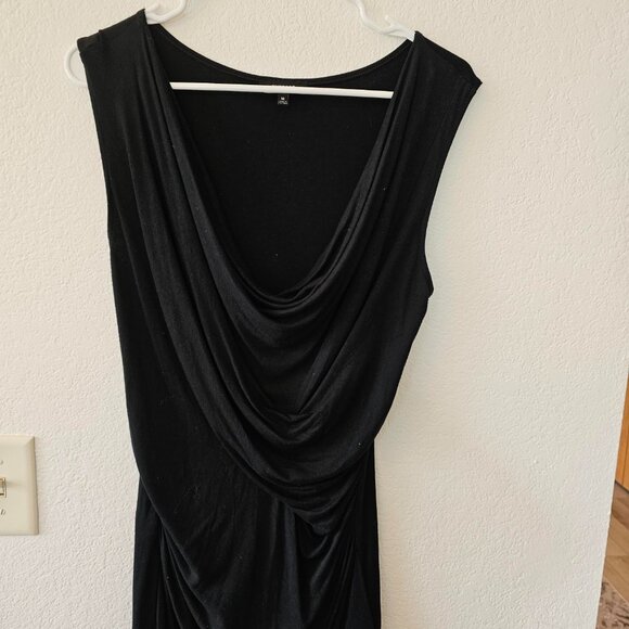 Express Women’s Black Cowl Neck Top Size M Shirred Waist Draped Front Sleeveless - Picture 4 of 5